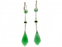 Art Deco Silver & Green Glass Earrings