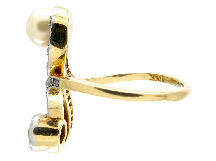 Art Nouveau Diamond & Natural Pearl Ring