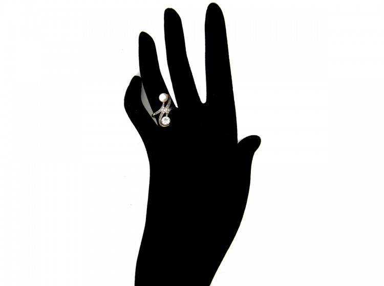 Art Nouveau Diamond & Natural Pearl Ring