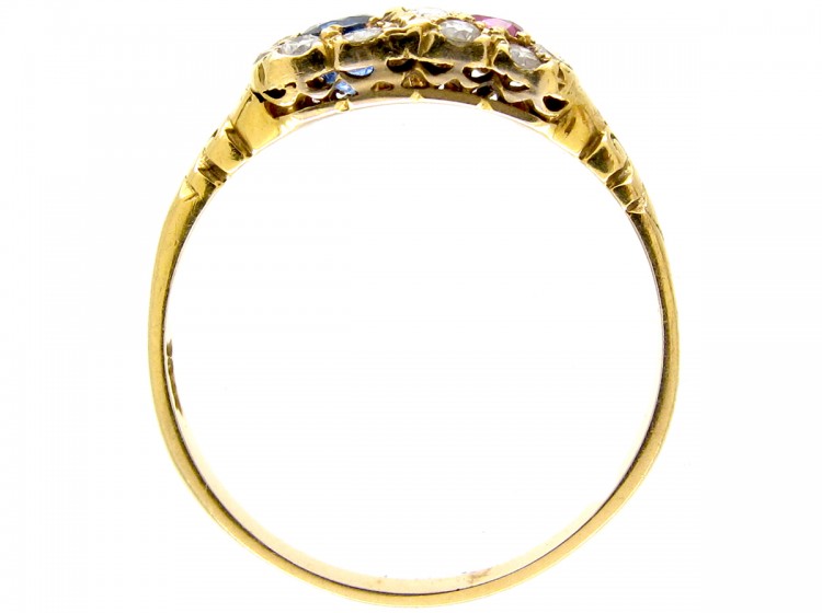 Diamond Ruby & Sapphire Double Heart Ring
