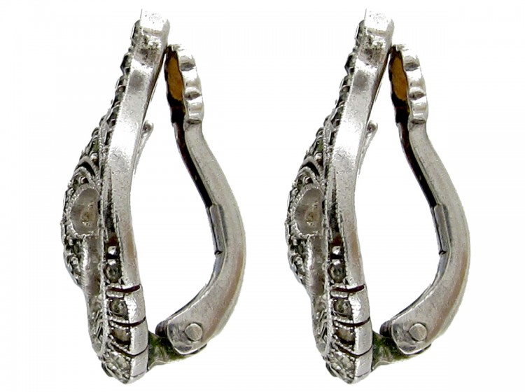 Silver Clip on Paste Art Deco Earrings