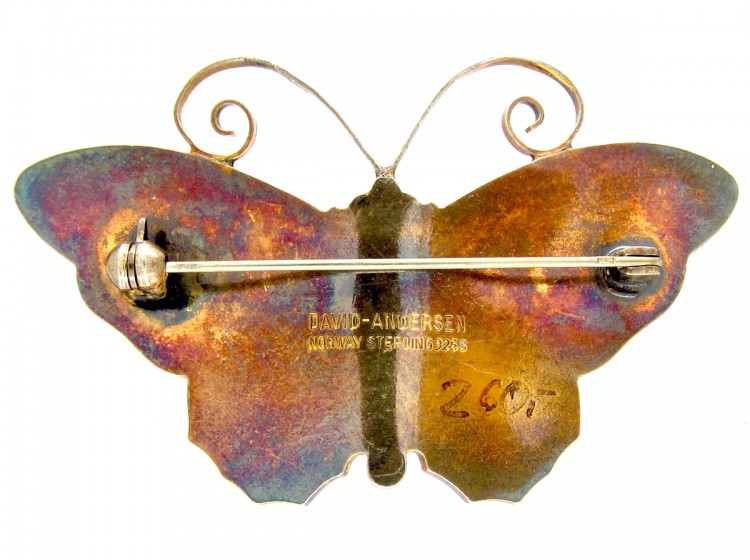 Silver & Enamel Butterfly Brooch by David Andersen