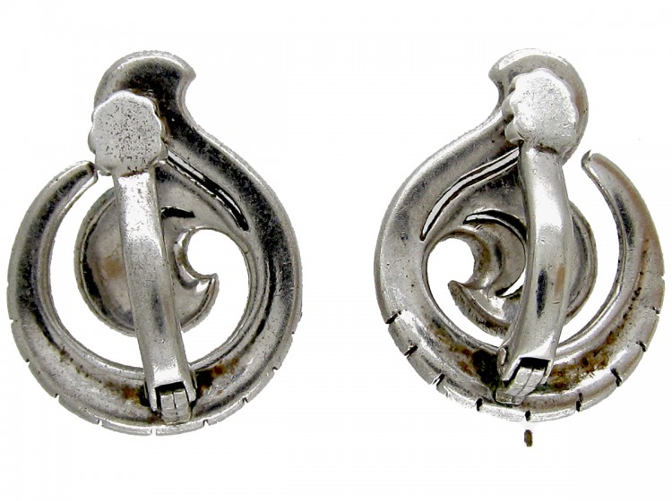 Silver Clip on Paste Art Deco Earrings