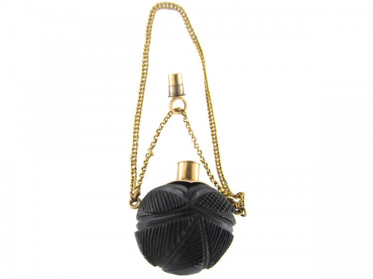 Carved Nut Gold Scent Bottle Pendant
