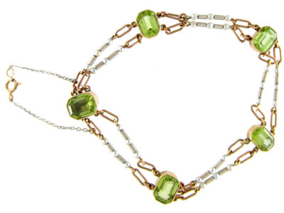 Peridot & Pearl Platinum 15ct Gold Bracelet