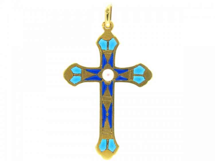 Plique-à-Jour 18ct Gold Cross