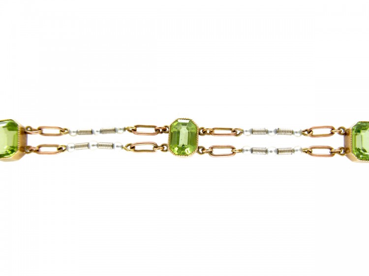 Peridot & Pearl Platinum 15ct Gold Bracelet