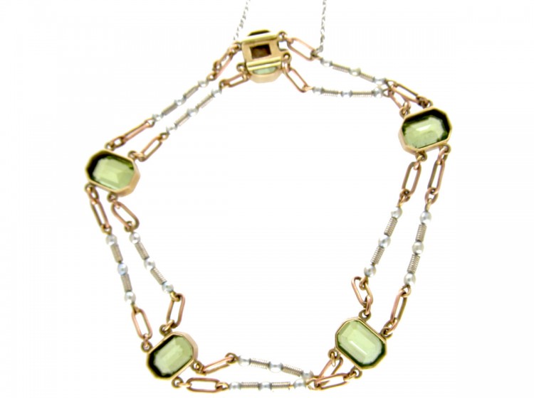 Peridot & Pearl Platinum 15ct Gold Bracelet