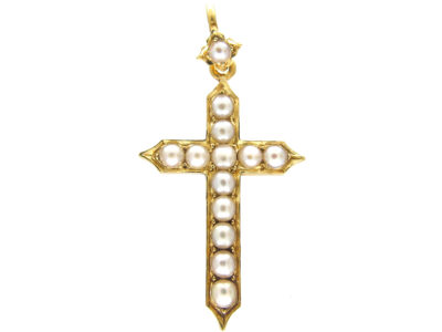 15ct Gold & Natural Split Pearl Cross
