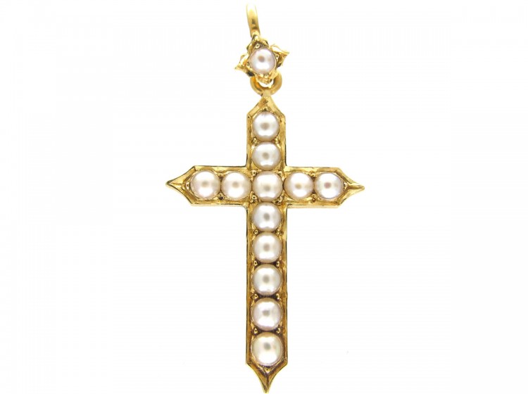 15ct Gold & Natural Split Pearl Cross