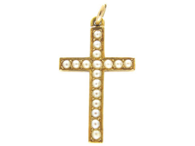 15ct Gold & Natural Split Pearl Cross