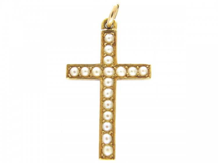 15ct Gold & Natural Split Pearl Cross