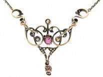 Edwardian Pink Topaz & Diamond Necklace