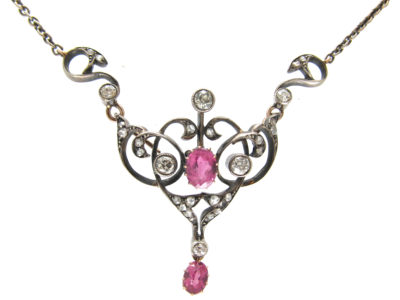 Edwardian Pink Topaz & Diamond Necklace