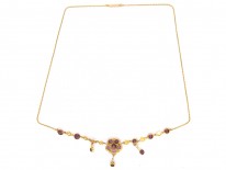 Murrle Bennett 9ct Gold & Garnet & Natural Split Pearls Necklace