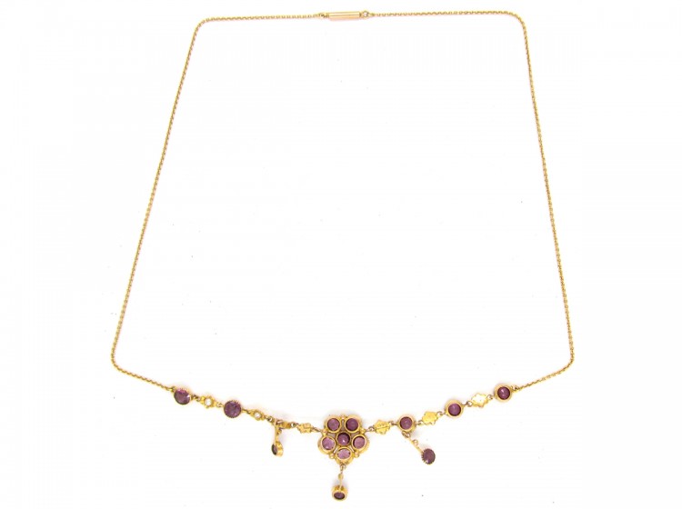 Murrle Bennett 9ct Gold & Garnet & Natural Split Pearls Necklace