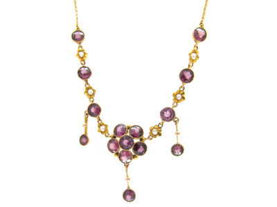 Murrle Bennett 9ct Gold & Garnet & Natural Split Pearls Necklace