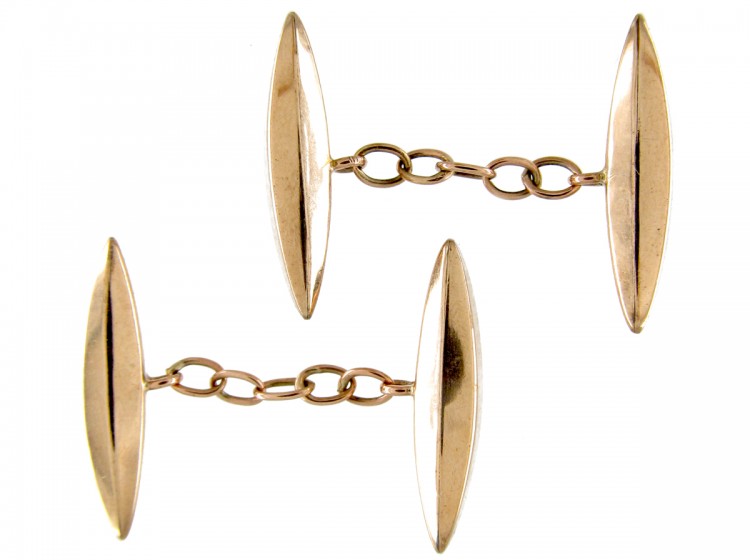9ct Gold Long Oval Faceted Cufflinks