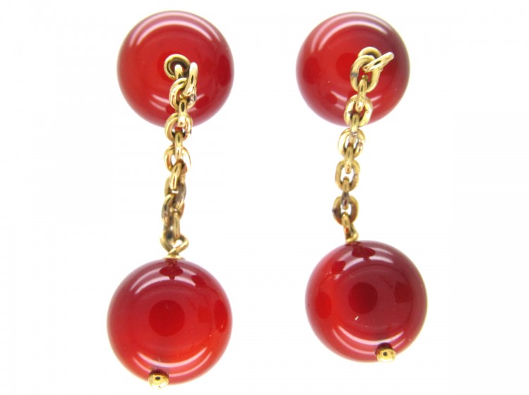 Carnelian Bead 18ct Gold Cufflinks
