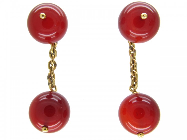 Carnelian Bead 18ct Gold Cufflinks