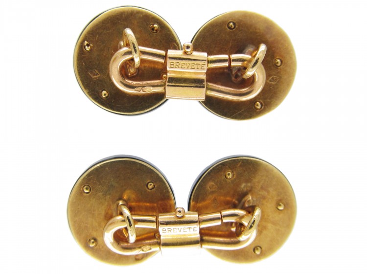 Art Deco Platinum & 18ct Gold, Onyx & Rose Diamond Cufflinks