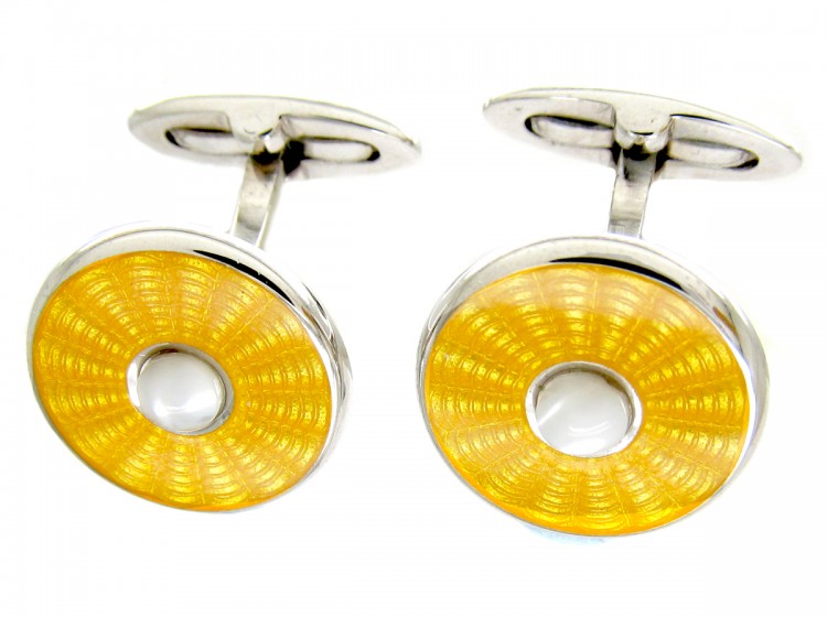 Silver & Yellow Enamel Cufflinks