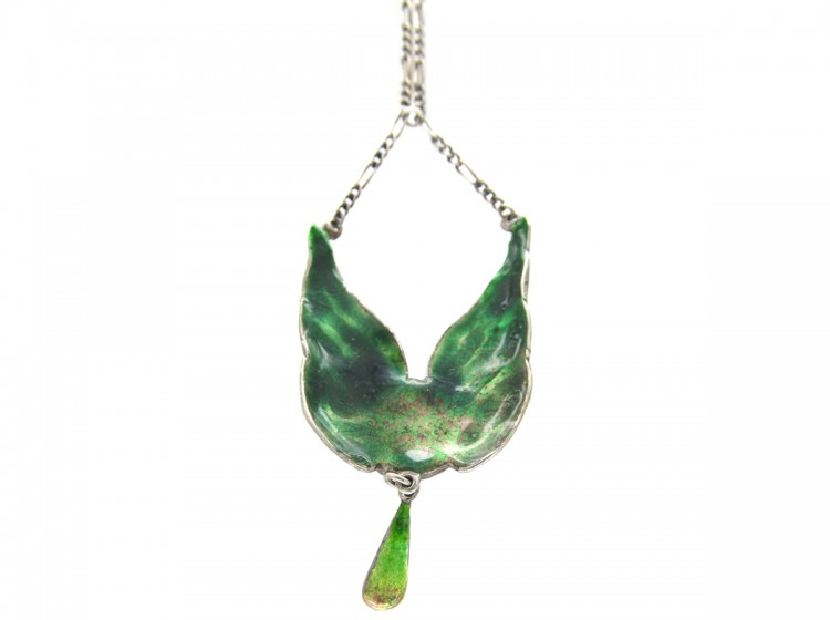 Art Nouveau Silver & Enamel Wings Pendant