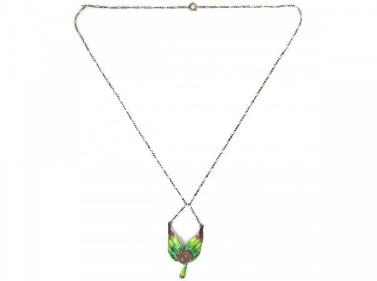 Art Nouveau Silver & Enamel Wings Pendant