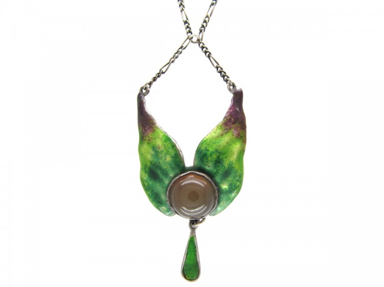 Art Nouveau Silver & Enamel Wings Pendant