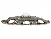 Large Silver Marcasite, Emerald & Ruby Art Deco Brooch Pendant