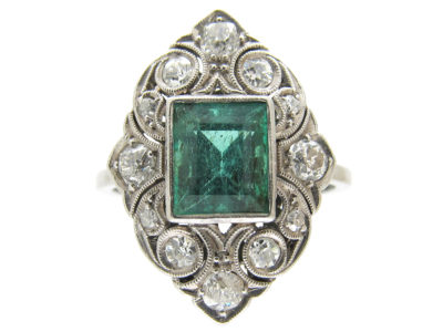 Emerald & Diamond Art Deco Ring