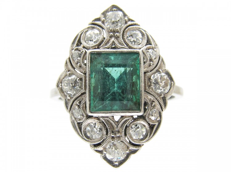 Emerald & Diamond Art Deco Ring