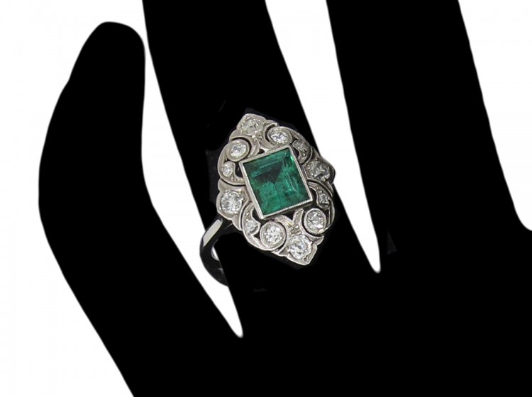 Emerald & Diamond Art Deco Ring