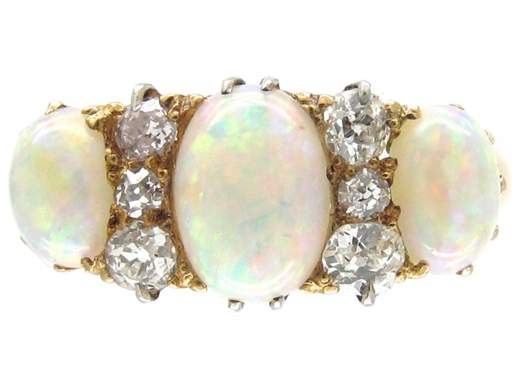 Victorian Opal & Diamond Three Stone Ring