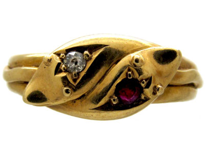 Edwardian Ruby & Diamond Double Snake Ring