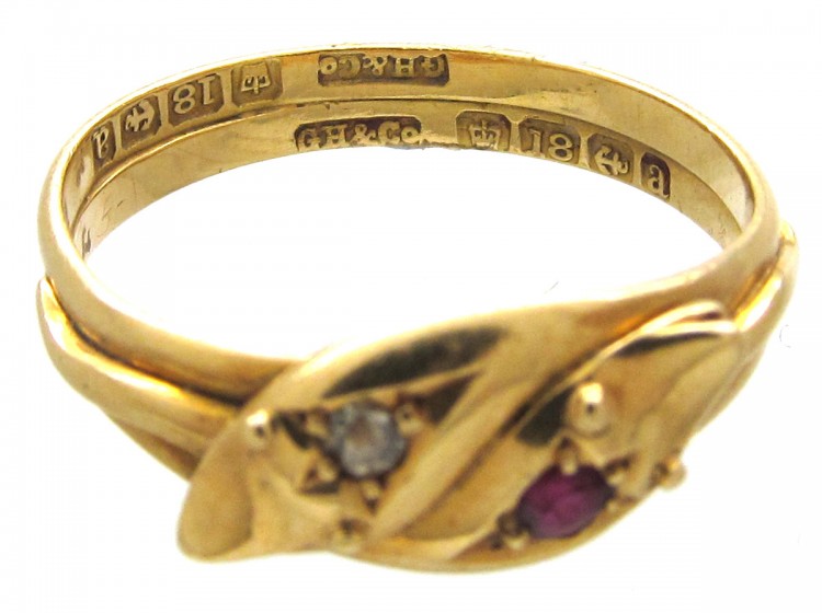 Edwardian Ruby & Diamond Double Snake Ring