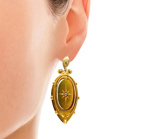 Victorian 15ct Gold Drop Earrings set with Diamonds
