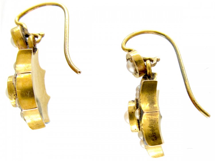 Victorian 15ct Gold Pearl & Enamel Earrings