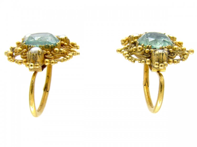 Georgian Emerald & Natural Split Pearl Earrings
