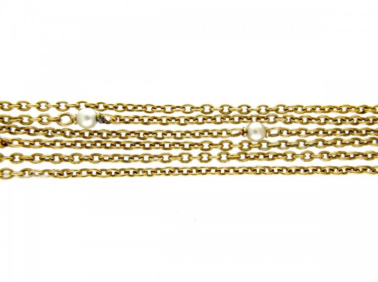 15ct Gold & Natural Pearls Guard Chain