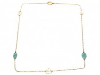 9ct Gold Caged Turquoise & Blister Pearl Chain