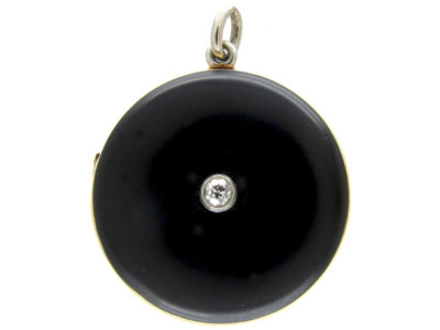 Diamond & Black Enamel 18ct Gold Art Deco Locket