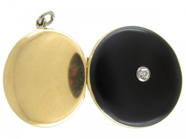 Diamond & Black Enamel 18ct Gold Art Deco Locket