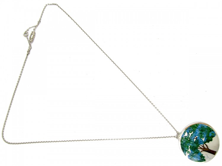 Silver Enamel Tree Pendant on Chain