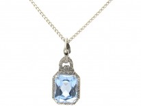 Blue Paste & Silver Art Deco Pendant on Chain
