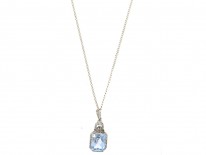 Blue Paste & Silver Art Deco Pendant on Chain