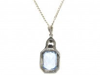Blue Paste & Silver Art Deco Pendant on Chain