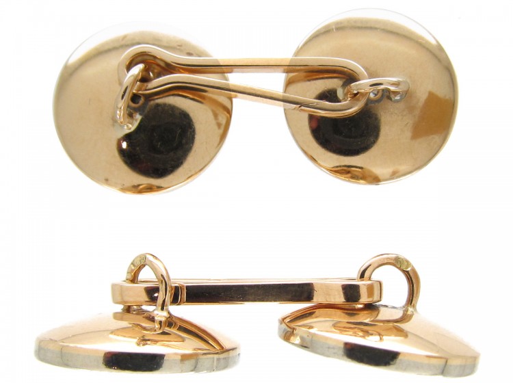 Swiss Art Deco 18ct Gold, Black Mother of Pearl & Diamond Cufflinks
