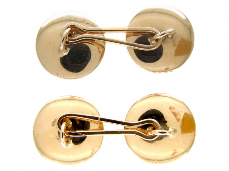 Swiss Art Deco 18ct Gold, Black Mother of Pearl & Diamond Cufflinks