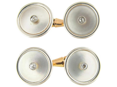 Mother of Pearl & Diamond 14ct Gold Cufflinks